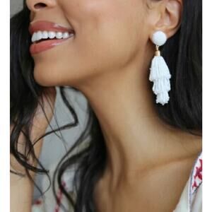 Panacea White Beaded Tassel Earrings